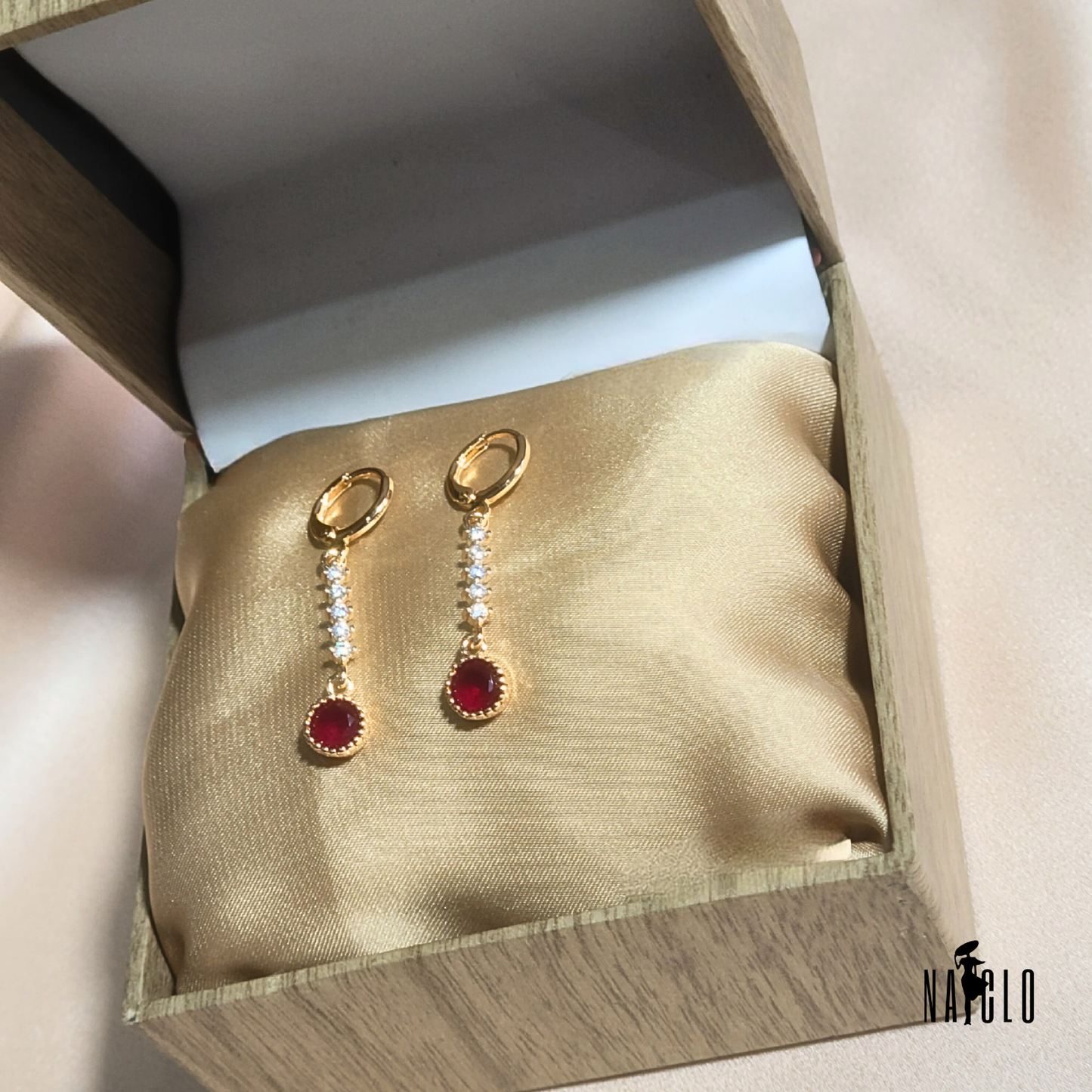 Maroon Zircon Gold Earrings