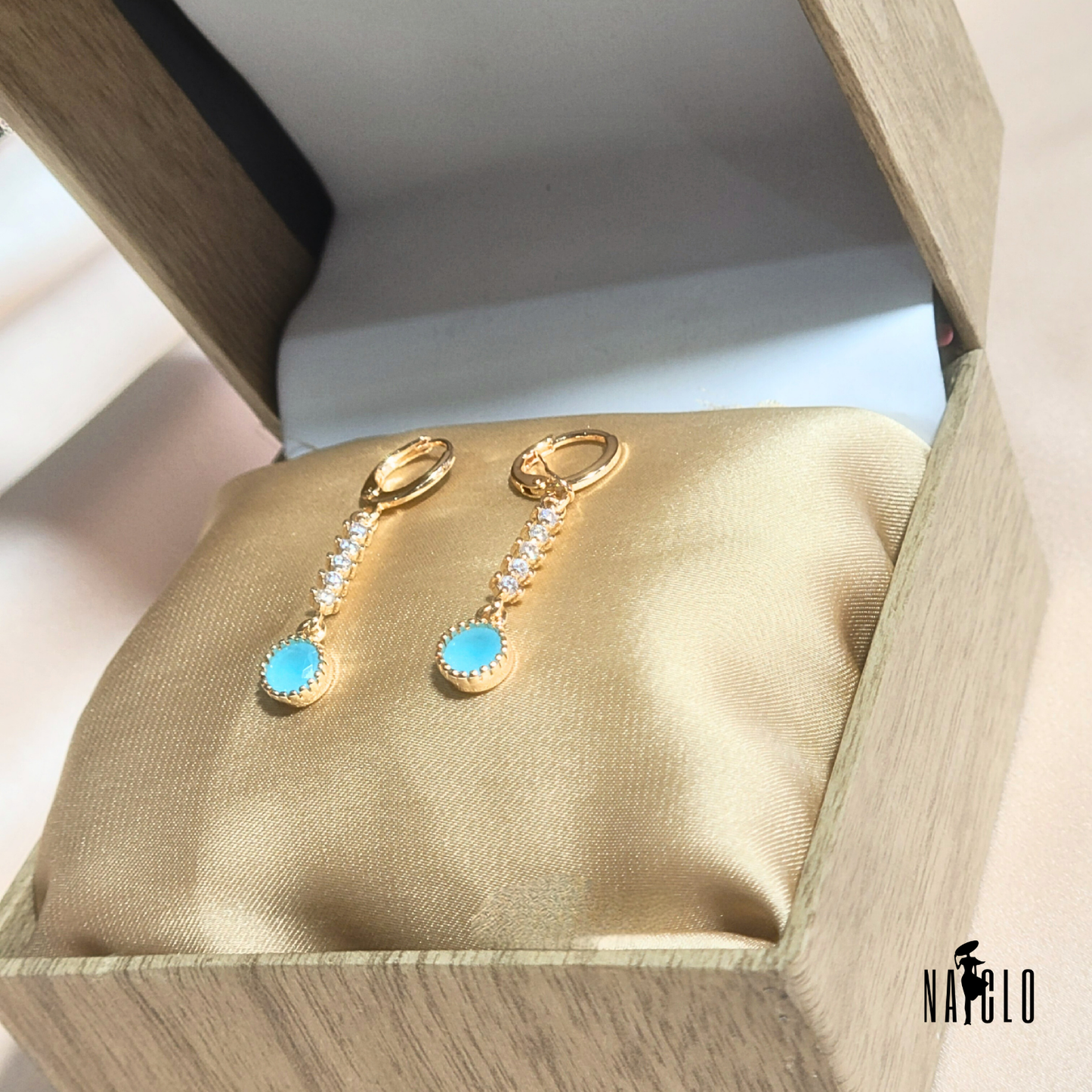 blue zircon gold earrings